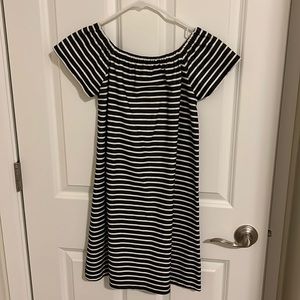 MADEWELL off the shoulder navy stripe dress